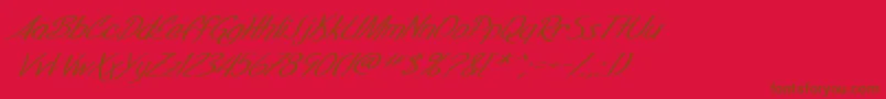 Fonte SF Foxboro Script Extended Italic – fontes marrons em um fundo vermelho