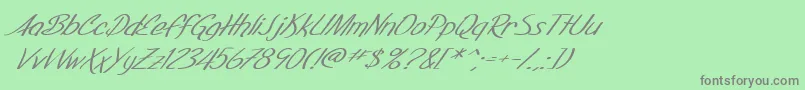 Fonte SF Foxboro Script Extended Italic – fontes cinzas em um fundo verde