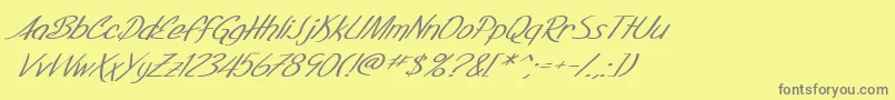 SF Foxboro Script Extended Italic-Schriftart – Graue Schriften auf gelbem Hintergrund