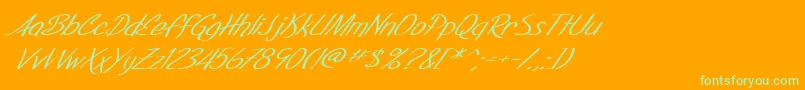 Шрифт SF Foxboro Script Extended Italic – зелёные шрифты на оранжевом фоне