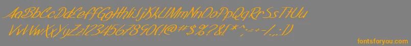 フォントSF Foxboro Script Extended Italic – オレンジの文字は灰色の背景にあります。