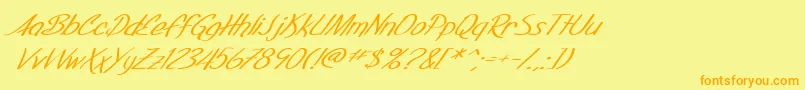 SF Foxboro Script Extended Italic-Schriftart – Orangefarbene Schriften auf gelbem Hintergrund