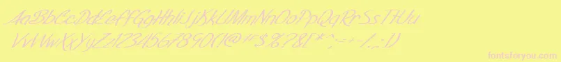 SF Foxboro Script Extended Italic-Schriftart – Rosa Schriften auf gelbem Hintergrund