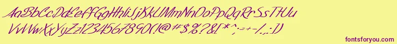 SF Foxboro Script Extended Italic Font – Purple Fonts on Yellow Background