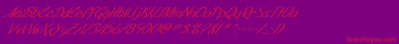 Fonte SF Foxboro Script Extended Italic – fontes vermelhas em um fundo violeta