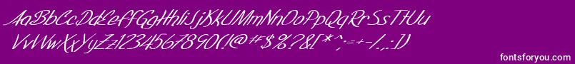 フォントSF Foxboro Script Extended Italic – 紫の背景に白い文字