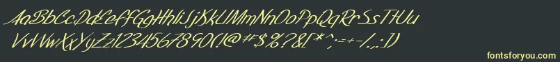 フォントSF Foxboro Script Extended Italic – 黒い背景に黄色の文字