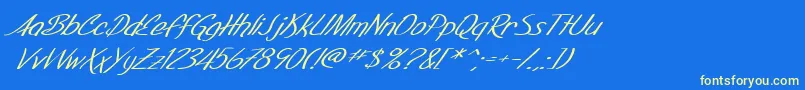 フォントSF Foxboro Script Extended Italic – 黄色の文字、青い背景