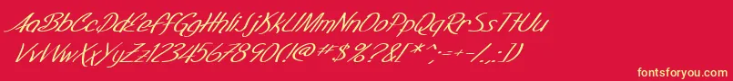 Czcionka SF Foxboro Script Extended Italic – żółte czcionki na czerwonym tle