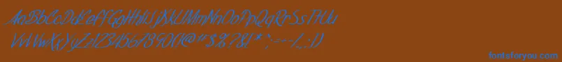 SF Foxboro Script Italic-Schriftart – Blaue Schriften auf braunem Hintergrund