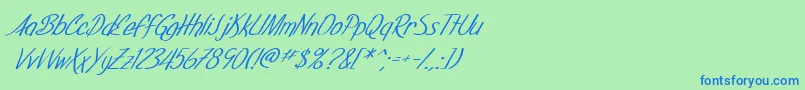 Шрифт SF Foxboro Script Italic – синие шрифты на зелёном фоне