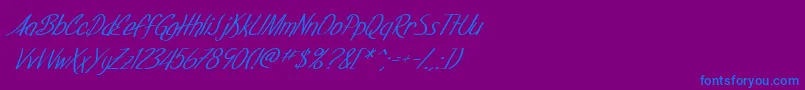 Fonte SF Foxboro Script Italic – fontes azuis em um fundo violeta