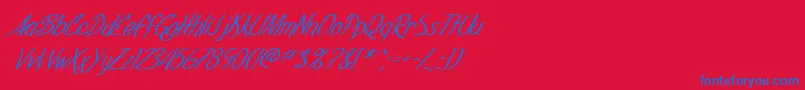 Czcionka SF Foxboro Script Italic – niebieskie czcionki na czerwonym tle