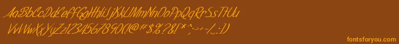 Więcej informacji o czcionce SF Foxboro Script Italic Czcionka SF Foxboro Script Italic – pomarańczowe czcionki na brązowym tle
