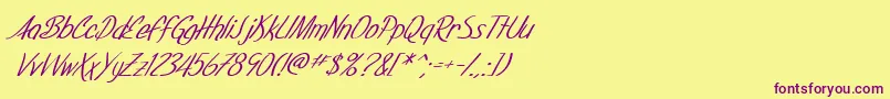 Fonte SF Foxboro Script Italic – fontes roxas em um fundo amarelo