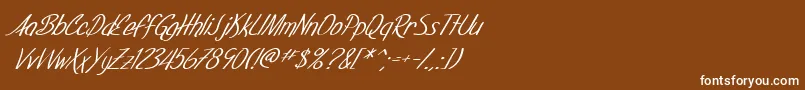 SF Foxboro Script Italic-fontti – valkoiset fontit ruskealla taustalla