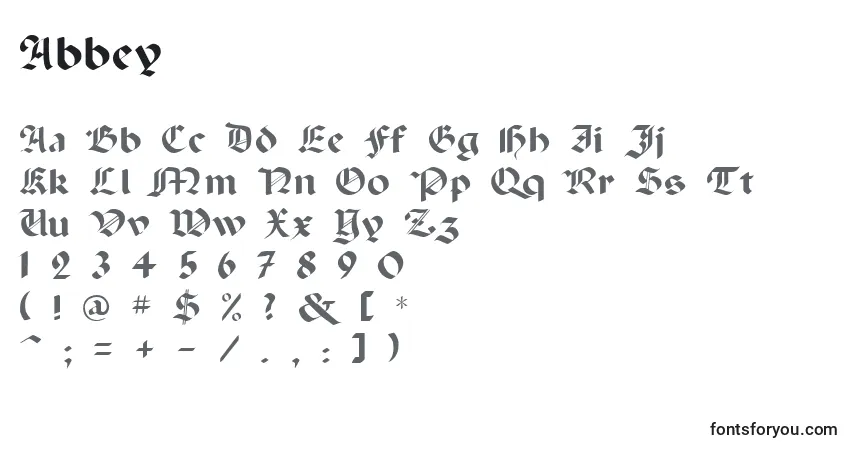 Czcionka Abbey – alfabet, cyfry, specjalne znaki