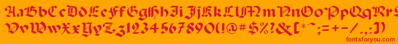 Abbey-Schriftart – Rote Schriften auf orangefarbenem Hintergrund
