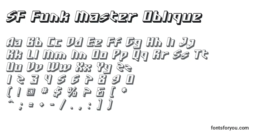 Czcionka SF Funk Master Oblique – alfabet, cyfry, specjalne znaki