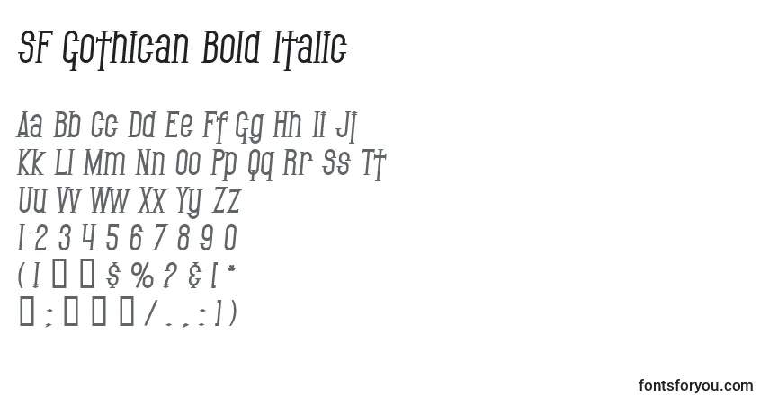 Шрифт SF Gothican Bold Italic – алфавит, цифры, специальные символы
