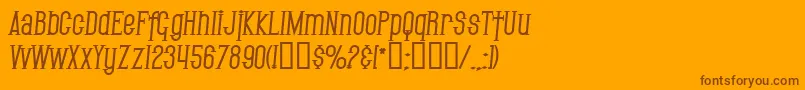 Weitere Informationen zur SF Gothican Bold Italic-Schriftart SF Gothican Bold Italic-Schriftart – Braune Schriften auf orangefarbenem Hintergrund