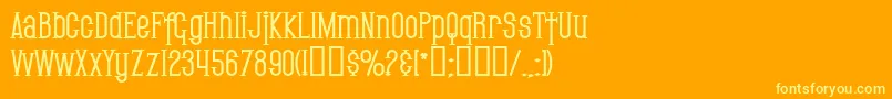 SF Gothican Bold-Schriftart – Gelbe Schriften auf orangefarbenem Hintergrund