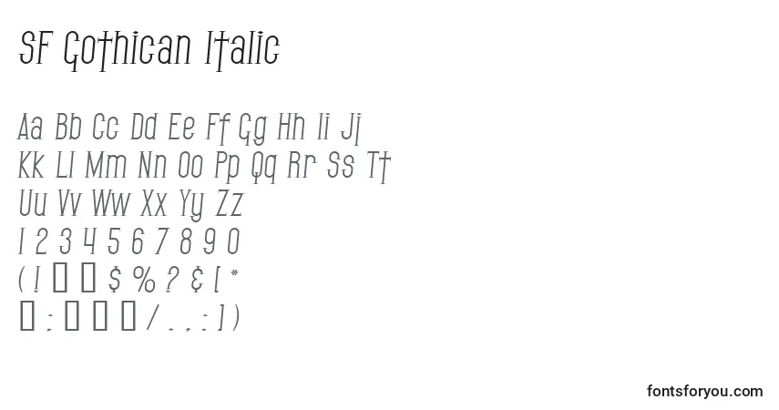 Шрифт SF Gothican Italic – алфавит, цифры, специальные символы