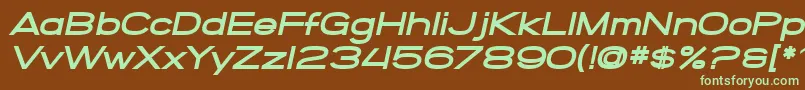 フォントSF Grandezza Heavy Oblique – 緑色の文字が茶色の背景にあります。