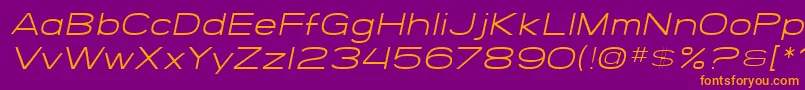 SF Grandezza Light Oblique-Schriftart – Orangefarbene Schriften auf violettem Hintergrund