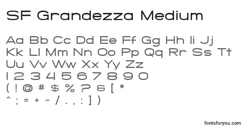 Шрифт SF Grandezza Medium – алфавит, цифры, специальные символы