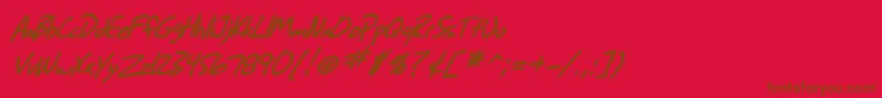 Czcionka SF Grunge Sans Bold Italic – brązowe czcionki na czerwonym tle