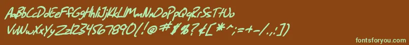 フォントSF Grunge Sans Bold Italic – 緑色の文字が茶色の背景にあります。