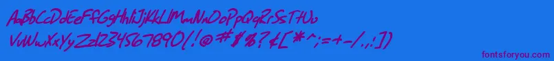 SF Grunge Sans Bold Italic-Schriftart – Violette Schriften auf blauem Hintergrund