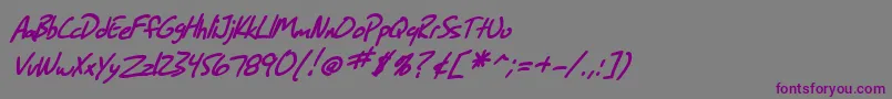 Fonte SF Grunge Sans Bold Italic – fontes roxas em um fundo cinza