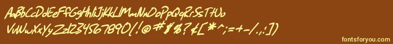 SF Grunge Sans Bold Italic-Schriftart – Gelbe Schriften auf braunem Hintergrund