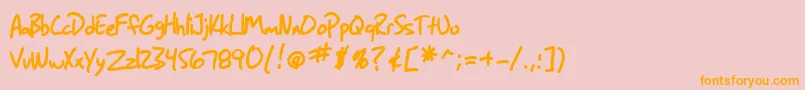Lisätietoja SF Grunge Sans Bold-fontista SF Grunge Sans Bold-fontti – oranssit fontit vaaleanpunaisella taustalla