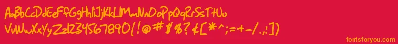 SF Grunge Sans Bold-Schriftart – Orangefarbene Schriften auf rotem Hintergrund