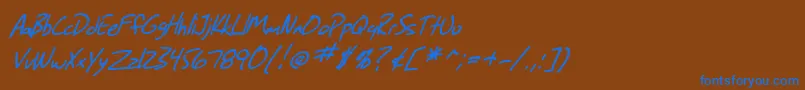 Fonte SF Grunge Sans Italic – fontes azuis em um fundo marrom