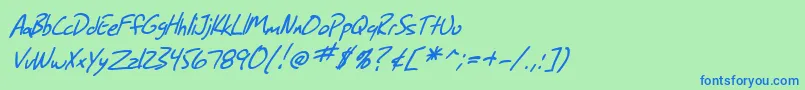SF Grunge Sans Italic-fontti – siniset fontit vihreällä taustalla