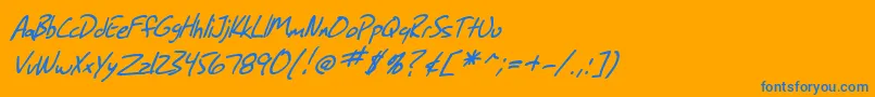 Fonte SF Grunge Sans Italic – fontes azuis em um fundo laranja