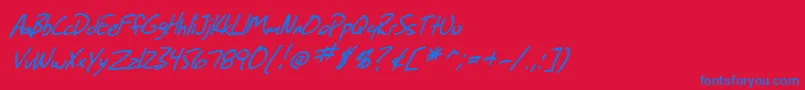 SF Grunge Sans Italic-fontti – siniset fontit punaisella taustalla