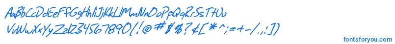 Fonte SF Grunge Sans Italic – fontes azuis em um fundo branco