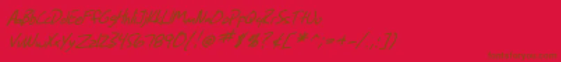 Czcionka SF Grunge Sans Italic – brązowe czcionki na czerwonym tle