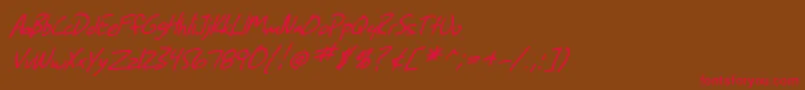 Fonte SF Grunge Sans Italic – fontes vermelhas em um fundo marrom