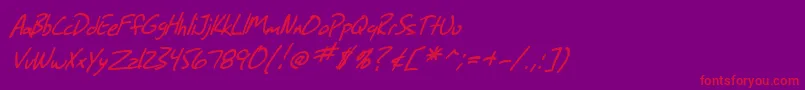 SF Grunge Sans Italic-fontti – punaiset fontit violetilla taustalla