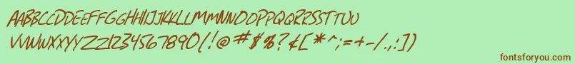 Fonte SF Grunge Sans SC Italic – fontes marrons em um fundo verde