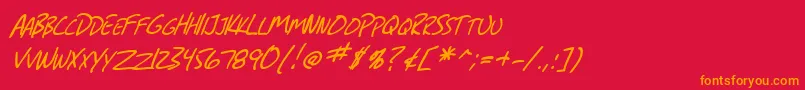 SF Grunge Sans SC Italic-fontti – oranssit fontit punaisella taustalla