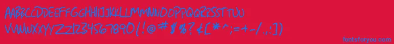 SF Grunge Sans SC-Schriftart – Blaue Schriften auf rotem Hintergrund