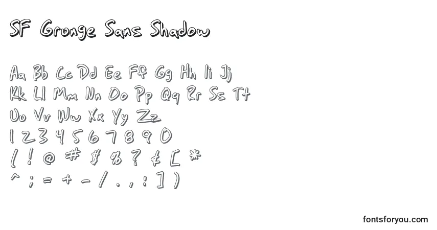 Schriftart SF Grunge Sans Shadow – Alphabet, Zahlen, spezielle Symbole
