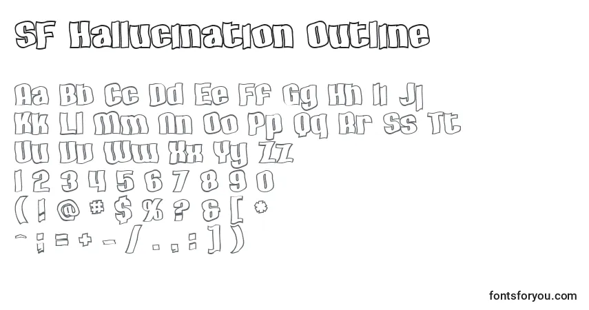 Шрифт SF Hallucination Outline – алфавит, цифры, специальные символы